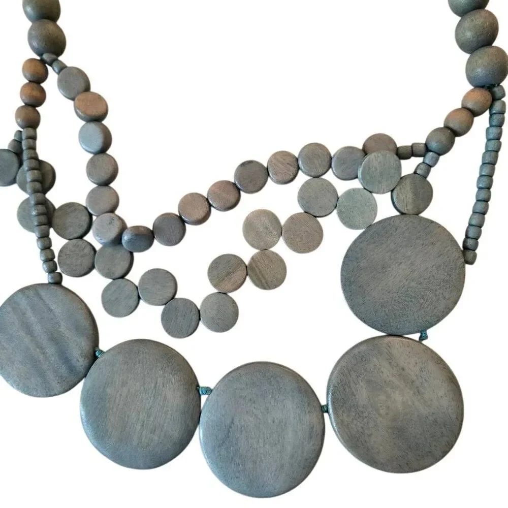 Womens Fashion Statement Aquamarine Wooden Discs And Beads Necklace Blue OS